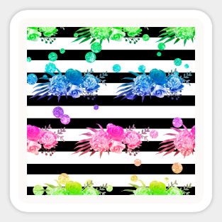 Neon Floral Neck Gator Black and White Stripe Sticker